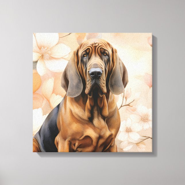 Bloodhound Dog Lover and Peach Blossoms Canvastryck (Framsida)