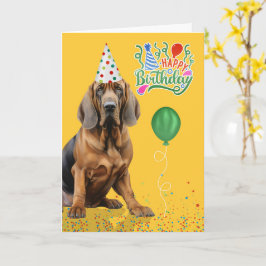 Bloodhound Dog Party Hat Yellow Birthday Kort