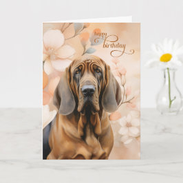 Bloodhound Dog Soft Peach Blossoms Birthday Kort