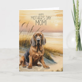 Bloodhound Dog Sunset Beach Mother's Day Helgkort
