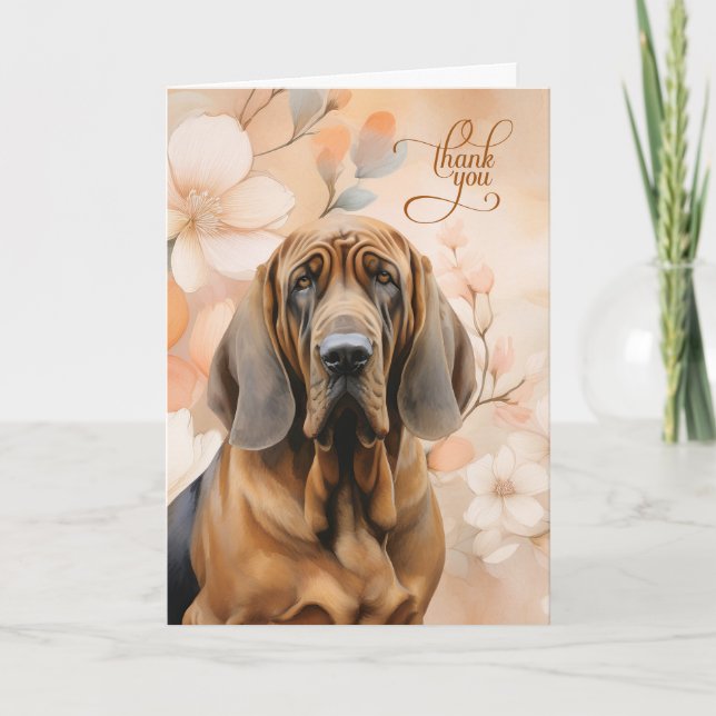 Bloodhound Dog with Peach Blossoms Tack Kort (Framsida)