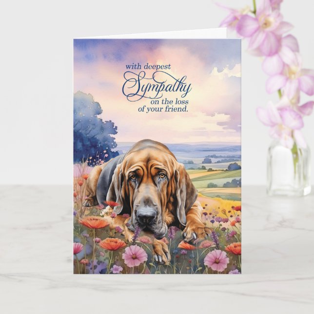 Bloodhound Dog with Wildflowers Pet Sympathy Kort (Orkide)
