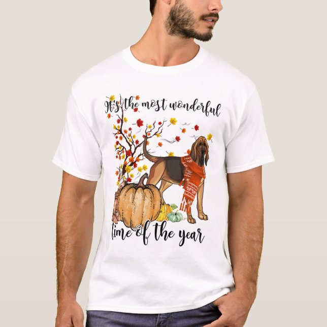 Bloodhound Fall Pumpkins Autumn Löv Träd T Shirt (Framsida)