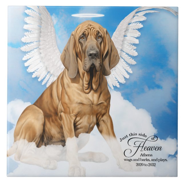 Bloodhound Hund Angel Anpassningsbar Pet Memorial Kakelplatta (Framsidan)