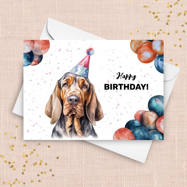 Bloodhound Hund Balloons and Party Hat Birthday Kort (Skapare uppladdad)