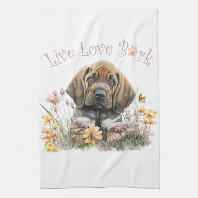 Bloodhound Hund Blommigt Mamma Kökshandduk (Vertikal)