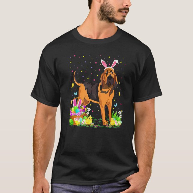 Bloodhound Hund Bunny Egg Hunting Bloodhound Påsk T Shirt (Framsida)