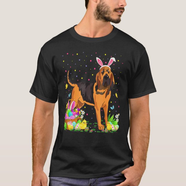 Bloodhound Hund Bunny Egg Hunting Bloodhound Påsk T Shirt (Framsida)