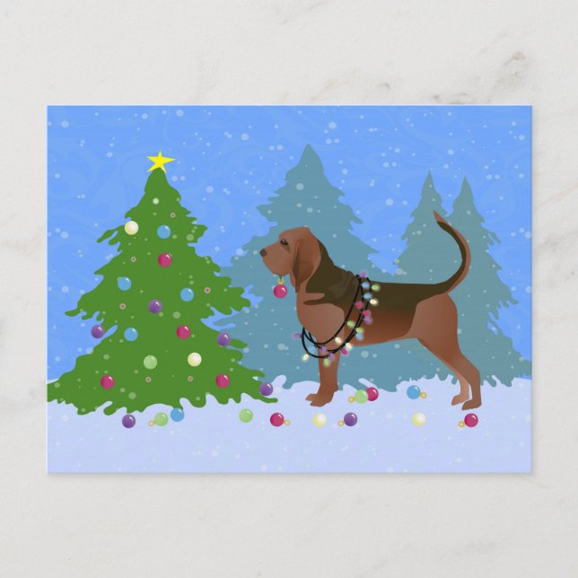Bloodhound Hund Decoration Julgran Helg Vykort (Framsida)