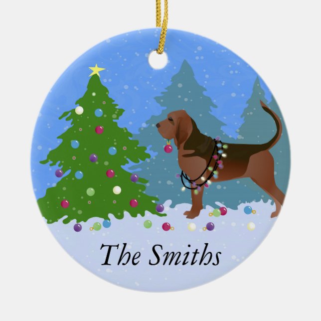 Bloodhound Hund Decoration Julgran Julgransprydnad Keramik (Framsidan)