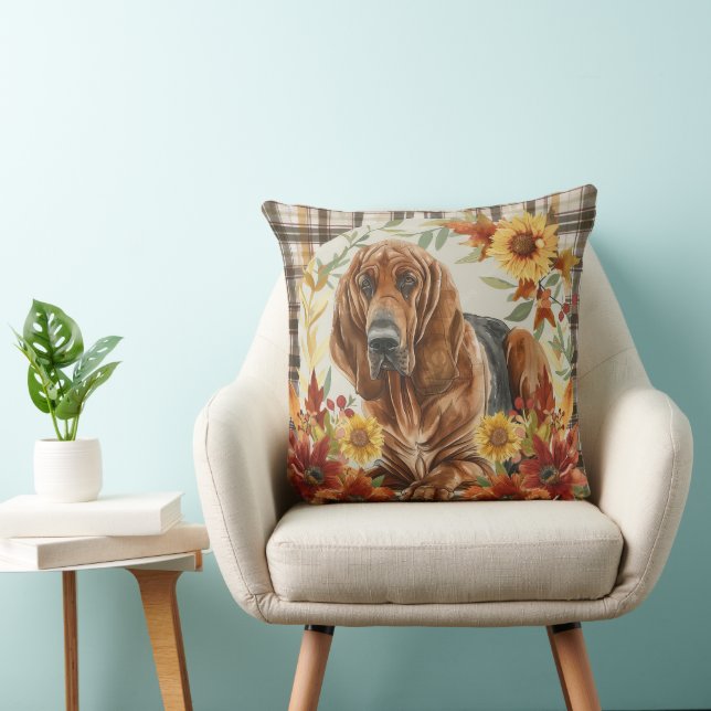 Bloodhound Hund Fall Watercolor Flowers Kudde (Stol)