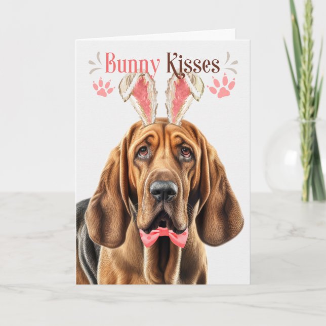 Bloodhound Hund i Bunny Öron för Påsk Helgkort (Framsida)