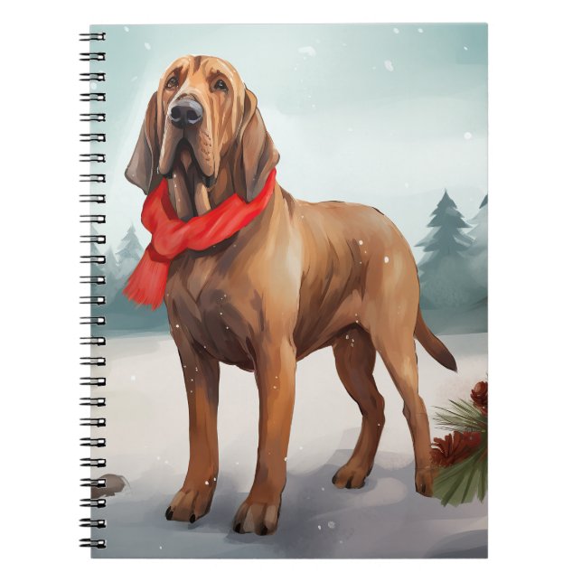 Bloodhound Hund i Snö jul Anteckningsbok (Framsidan)