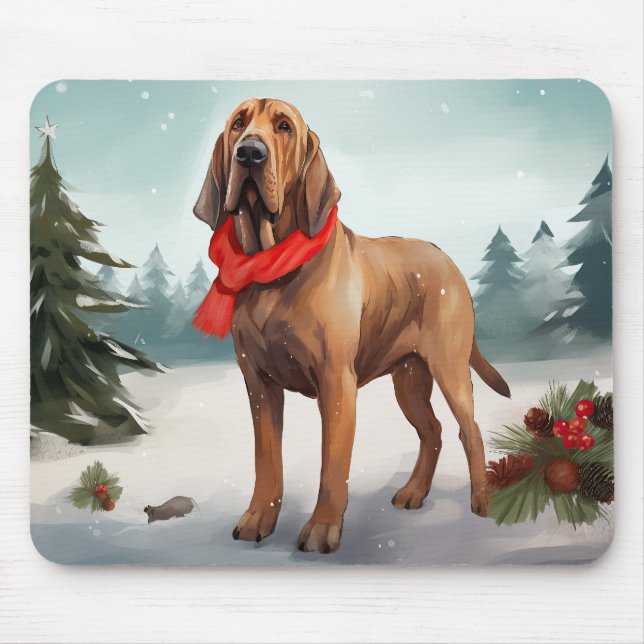 Bloodhound Hund i Snö jul Musmatta (Framsidan)