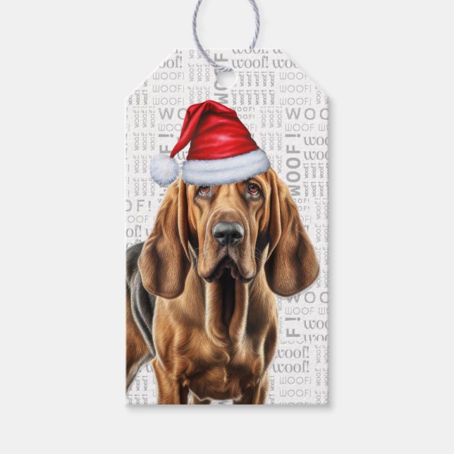 Bloodhound Hund jul-Helgdag Presentetikett (Framsidan)
