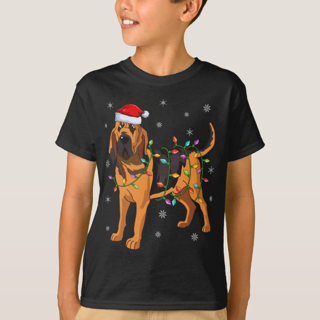 Bloodhound Hund Julafton Lighting Santa Hat Bloodh T Shirt (Framsida)
