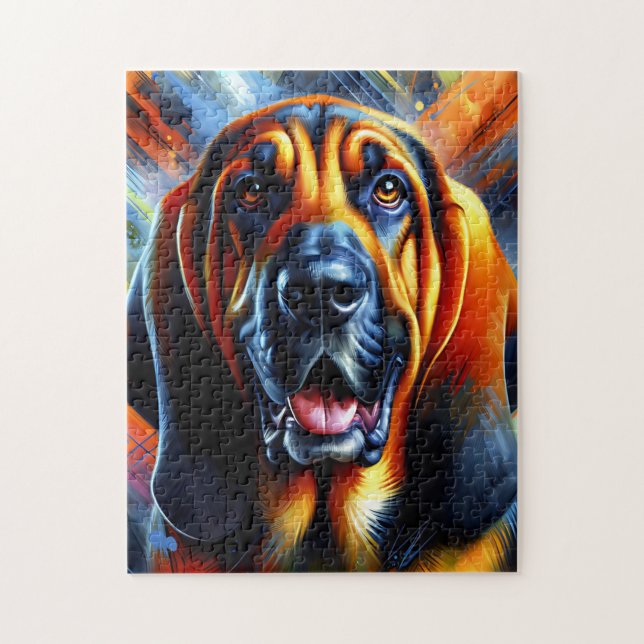 Bloodhound Hund Porträtt Acrylic Art Skriv Hund Pussel (Vertikal)