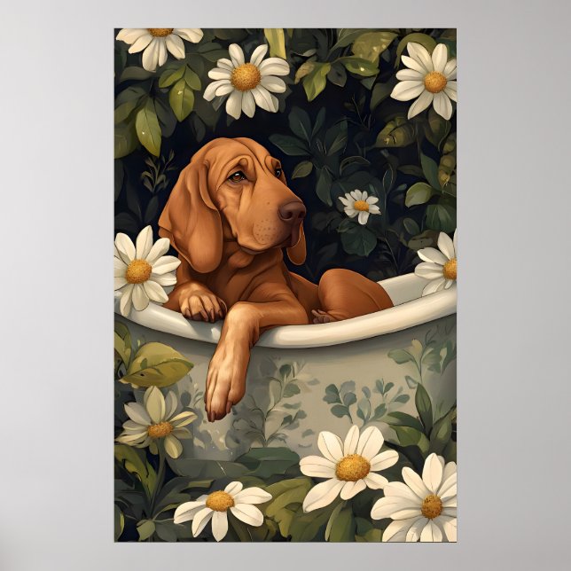 Bloodhound In Bathtub Poster, Funny Dog Poster (Framsidan)
