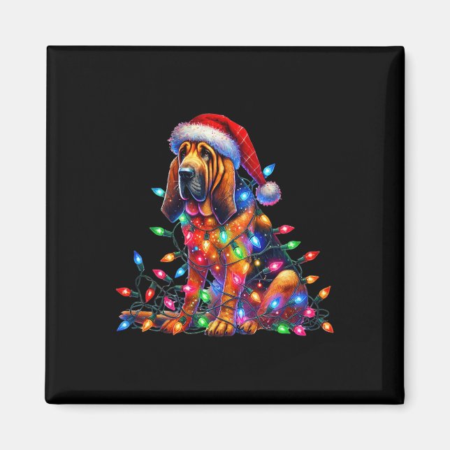 Bloodhound jul Ljus Santa Hat Hund älskare Magnet (Framsidan)