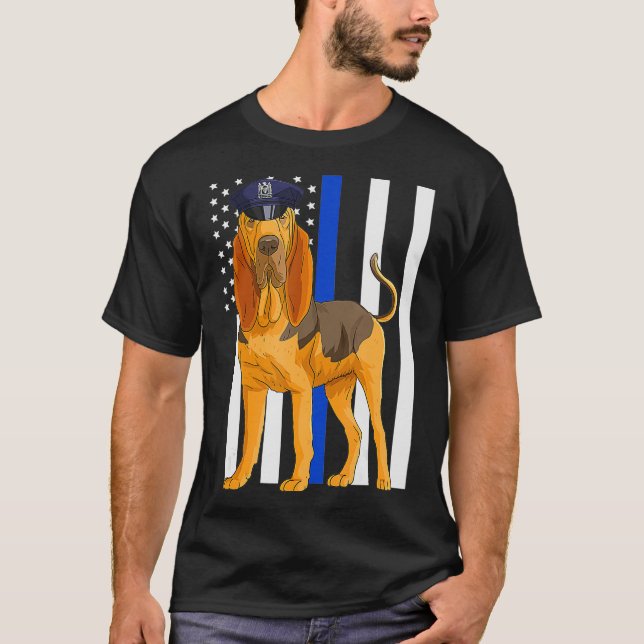 Bloodhound K9 Polischef USA flagga Gift T Shirt (Framsida)