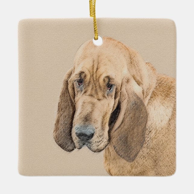 Bloodhound-målning - Cute Original Hund Art Julgransprydnad Keramik (Framsida)