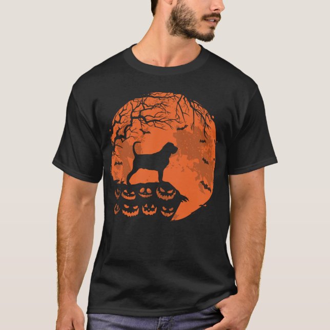 Bloodhound och Måne Halloween Hund älskare Gift T Shirt (Framsida)
