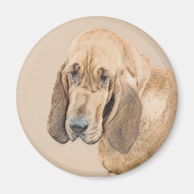 Bloodhound Painting - Cute Original Hund Art Magnet (Framsidan)