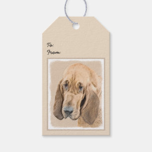 Bloodhound Painting - Cute Original Hund Art Presentetikett