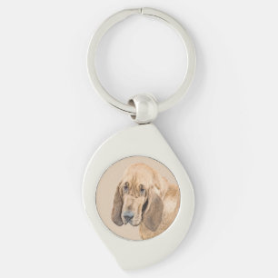 Bloodhound Painting - Cute Original Hund Art Swirl Silverfärgad Nyckelring