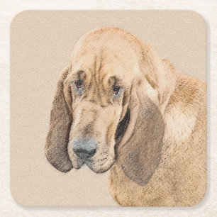 Bloodhound Painting - Cute Original Hund Art Underlägg Papper Kvadrat