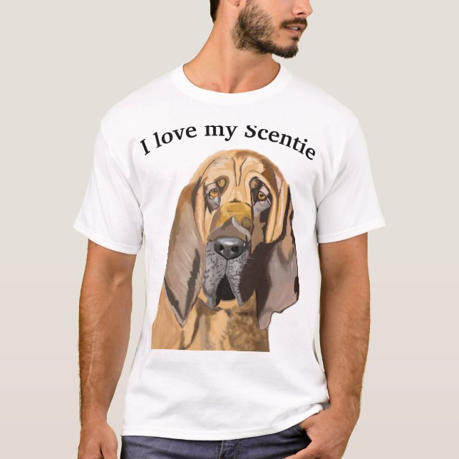 Bloodhound Porträtt med redigerbar text T Shirt (Framsida)
