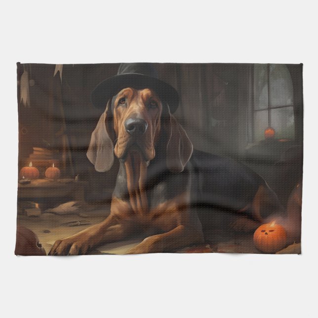 Bloodhound Pumpkins Halloween Scary Kökshandduk (Horisontell)