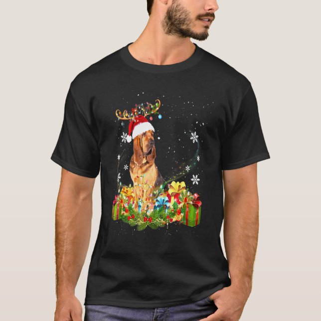 Bloodhound Reindeer jul Ljus Hund Julafton T Shirt (Framsida)