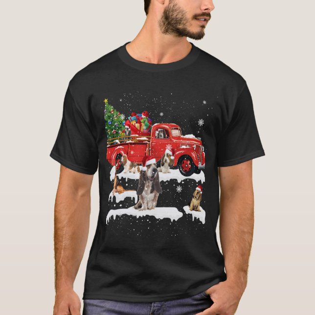 Bloodhound Riding Red Lastbil God jul X-mas T Shirt (Framsida)
