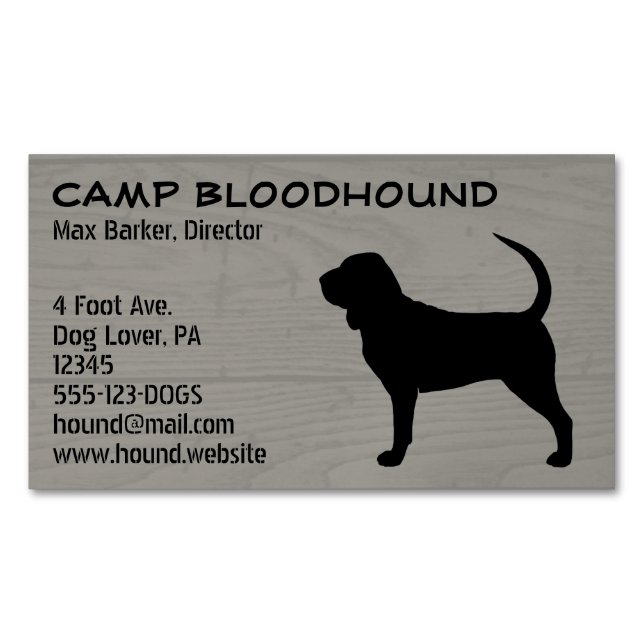 Bloodhound Silhouette Hund aveln Faux Wood Stil Magnetiska Visitkort (Framsida)