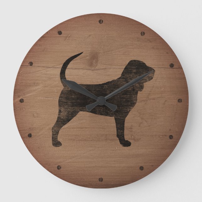 Bloodhound Silhouette Rustic Stil Stor Klocka (Framsida)