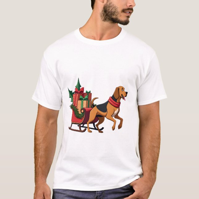 Bloodhound Sleigh Puller T Shirt (Framsida)
