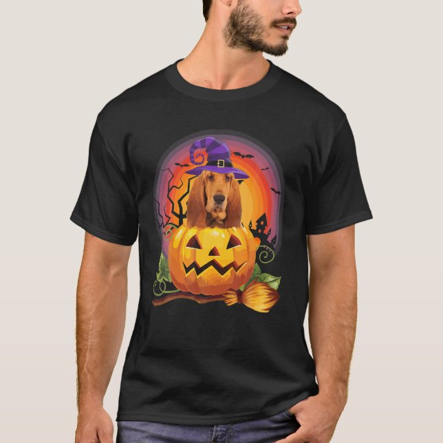 Bloodhound Witch Pumpkin Halloween Hund älskare T Shirt (Framsida)