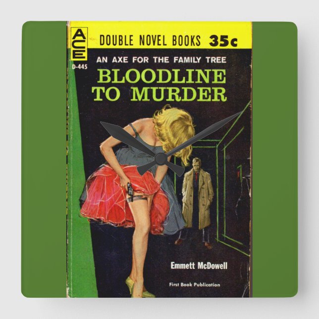 Bloodline to Murder pulp cover Fyrkantig Klocka (Framsida)