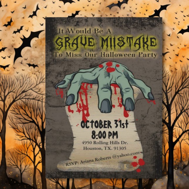 Bloody Hand Grave Mistake Halloween-inbjudan Inbjudningar (Skapare uppladdad)