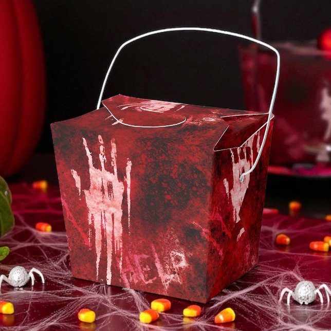 Bloody Handprint, Horror Party, Creepy Presentaskar (Bloody handprint favor box creepy, gore-filled fun for Halloween, zombies, and horror parties.)