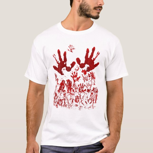 Bloody Handprint Red Blood Splatters Zombie Outbre T Shirt (Framsida)