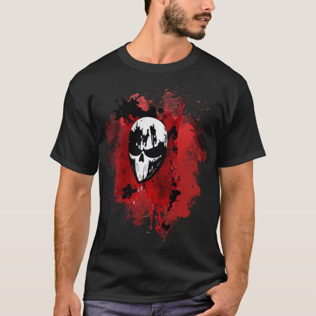 Bloody Horror Movie Skull Black Halloween T Shirt (Framsida)