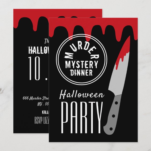Bloody Knivar, Murder Myasty Frimärke Halloween fe Inbjudningar (Fram/baksida)
