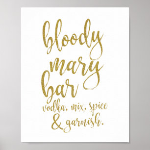 Bloody Mary Bar Guld Glitter 8x10 Bröllopsskylt Poster