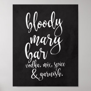 Bloody Mary Bar Kritstavla 8x10 Bröllopsskylt Poster