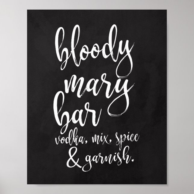 Bloody Mary Bar Kritstavla 8x10 Bröllopsskylt Poster (Framsidan)