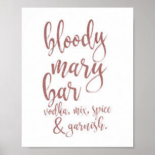 Bloody Mary Bar Rosa Guld Glitter 8x10 Skylt