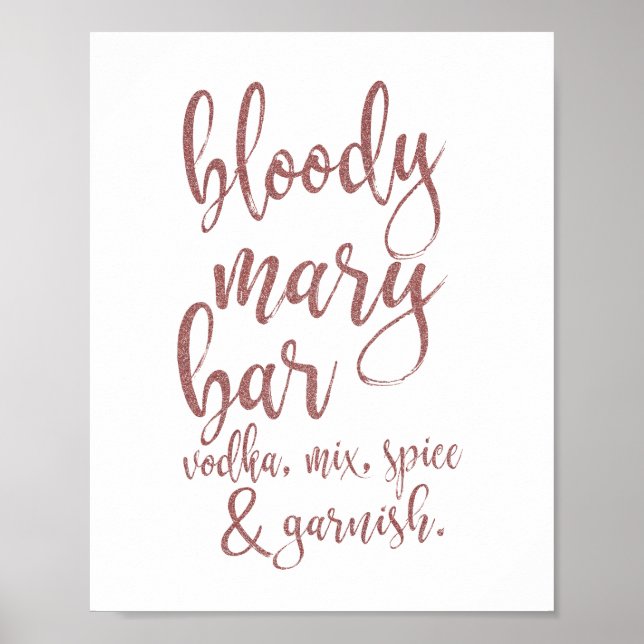 Bloody Mary Bar Rosa Guld Glitter 8x10 Skylt (Framsidan)