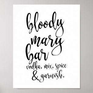 Bloody Mary Bar Svart och Vitt 8x10 Bröllopsskylt Poster